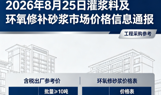 理县2026年8月25日灌浆料及环氧修补砂浆市场价格信息通报